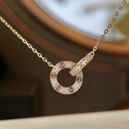 [Max Jewelry ]LOVE 7.6MM NECKLACE ROSE GOLD AND SILVER  FULL DIAMOND