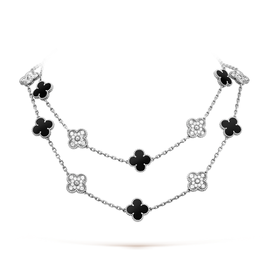 [Max Jewelry ]CLOVER 20 MOTIFS ONYX DIAMOND SILVER