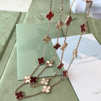 [Max Jewelry ]CLOVER 20 MOTIFS LASER CARNELIAN NECKLACE