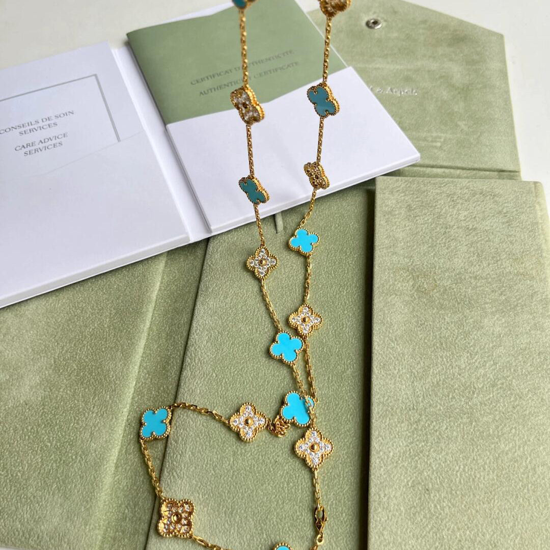 [Max Jewelry ]CLOVER 20 MOTIFS TURQUOISE DIAMOND NECKLACE