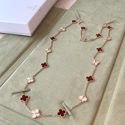 [Max Jewelry ]CLOVER 20 MOTIFS LASER CARNELIAN NECKLACE