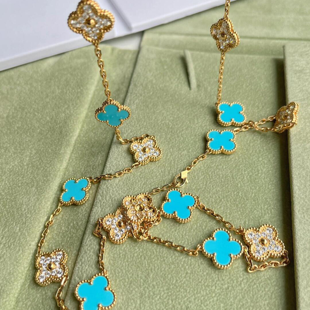 [Max Jewelry ]CLOVER 20 MOTIFS TURQUOISE DIAMOND NECKLACE