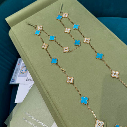 [Max Jewelry ]CLOVER 20 MOTIFS TURQUOISE DIAMOND NECKLACE