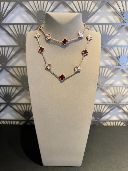 [Max Jewelry ]CLOVER 20 MOTIFS LASER CARNELIAN NECKLACE