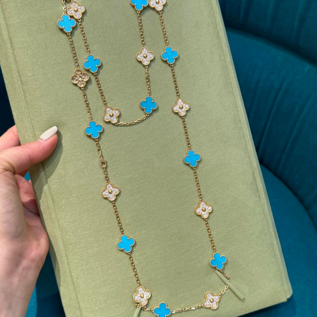 [Max Jewelry ]CLOVER 20 MOTIFS TURQUOISE DIAMOND NECKLACE