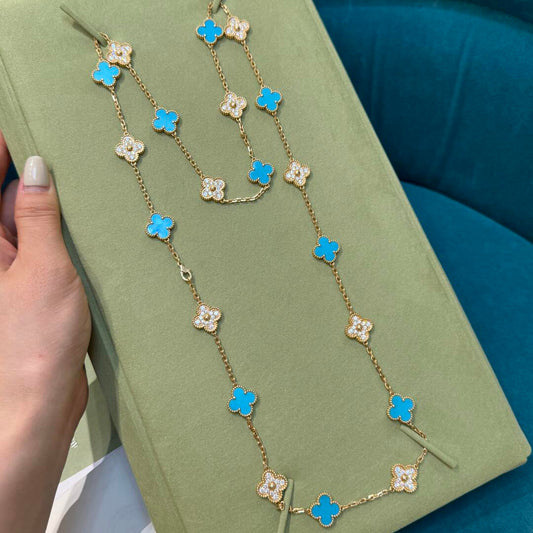 [Max Jewelry ]CLOVER 20 MOTIFS TURQUOISE DIAMOND NECKLACE