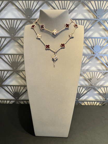 [Max Jewelry ]CLOVER 20 MOTIFS LASER CARNELIAN NECKLACE