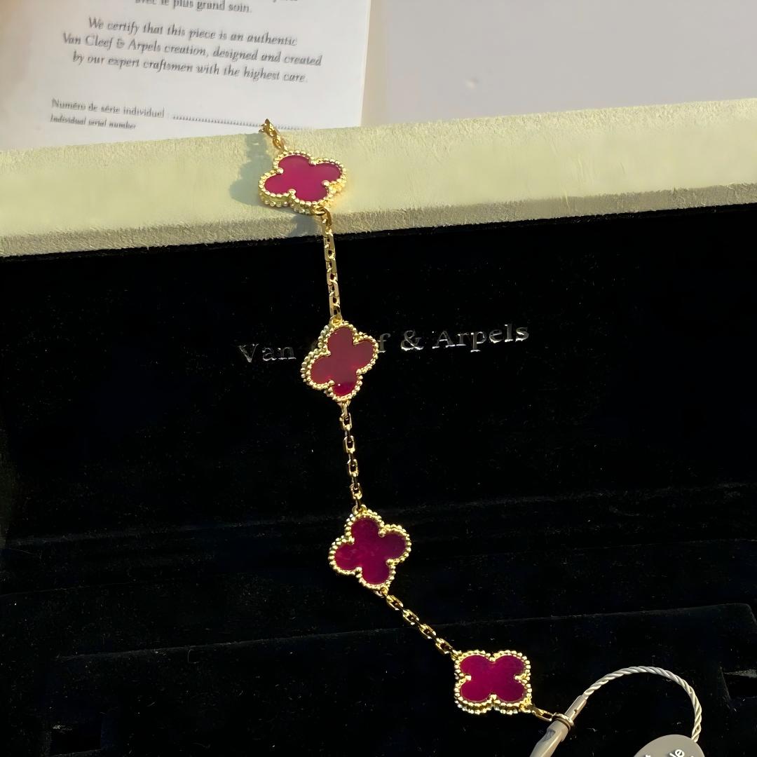 [Max Jewelry]NEW CLOVER 5 MOTIFS PINK ENAMEL BRACELET