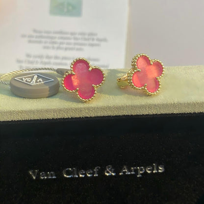 [Plus&Max]NEW CLOVER 15MM PINK ENAMEL STUD EARRINGS