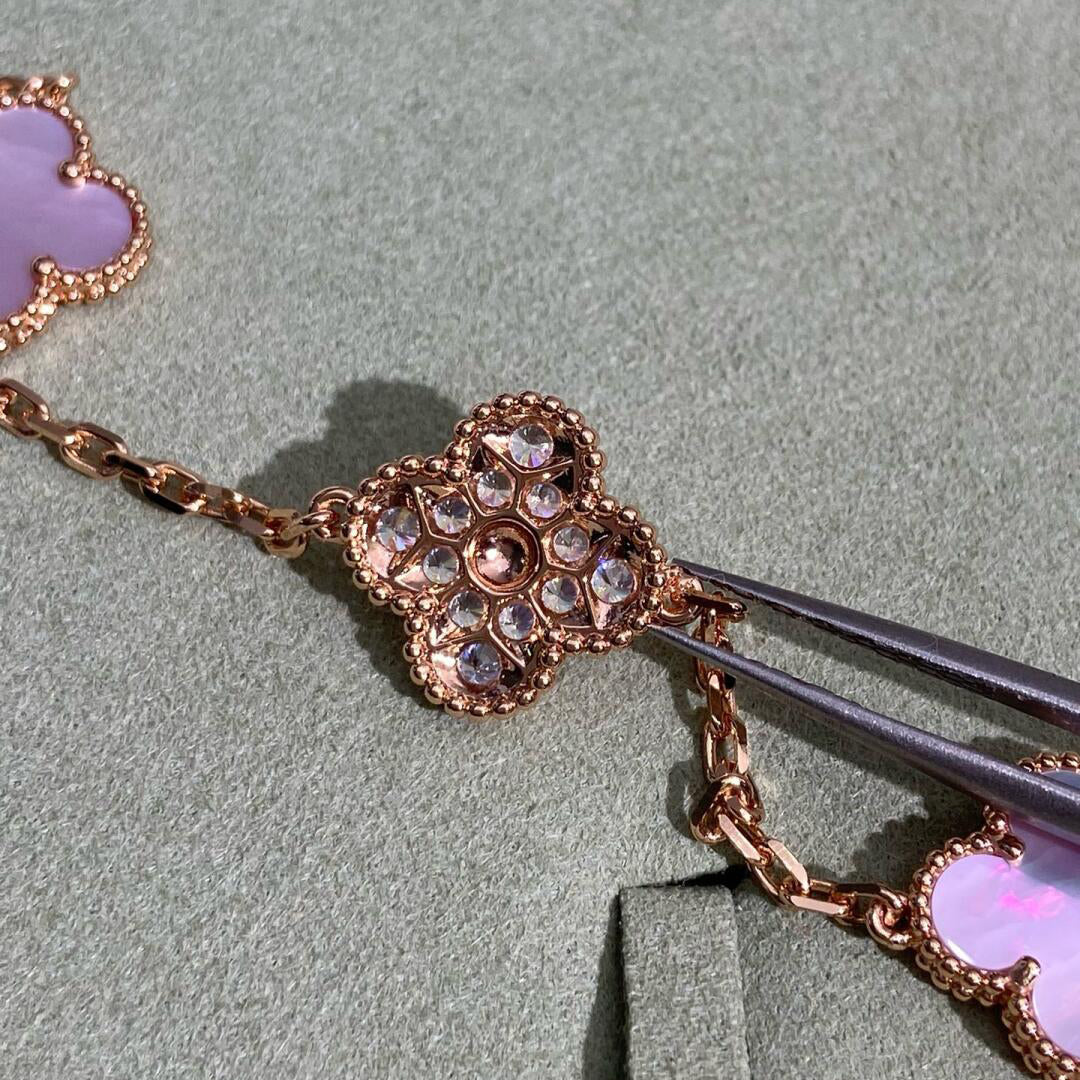 [Max Jewelry ]CLOVER 10 MOTIFS DIAMOND PINK MOP NECKLACE