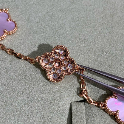 [Max Jewelry ]CLOVER 10 MOTIFS DIAMOND PINK MOP NECKLACE
