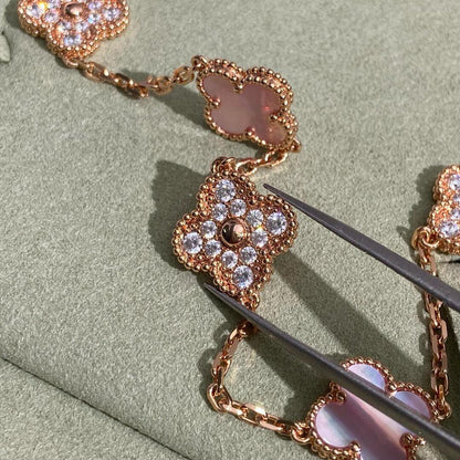 [Max Jewelry ]CLOVER 10 MOTIFS DIAMOND PINK MOP NECKLACE