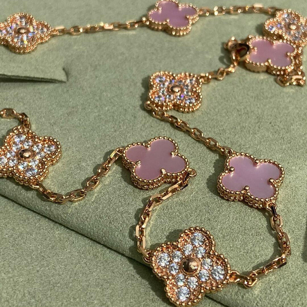 [Plus&Max]CLOVER 10 MOTIFS DIAMOND PINK MOP NECKLACE
