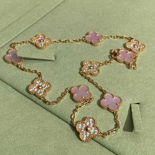 [Plus&Max]CLOVER 10 MOTIFS DIAMOND PINK MOP NECKLACE