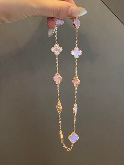 [Max Jewelry ]CLOVER 10 MOTIFS DIAMOND PINK MOP NECKLACE