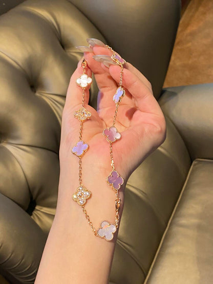 [Max Jewelry ]CLOVER 10 MOTIFS DIAMOND PINK MOP NECKLACE