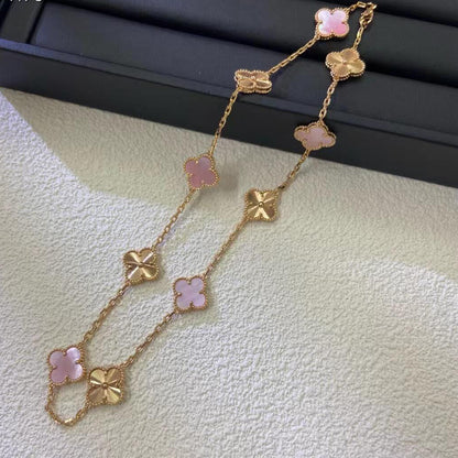 [Max Jewelry ]CLOVER 10 MOTIFS  LASER PINK MOP NECKLACE