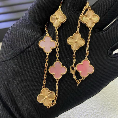[Max Jewelry ]CLOVER 10 MOTIFS  LASER PINK MOP NECKLACE