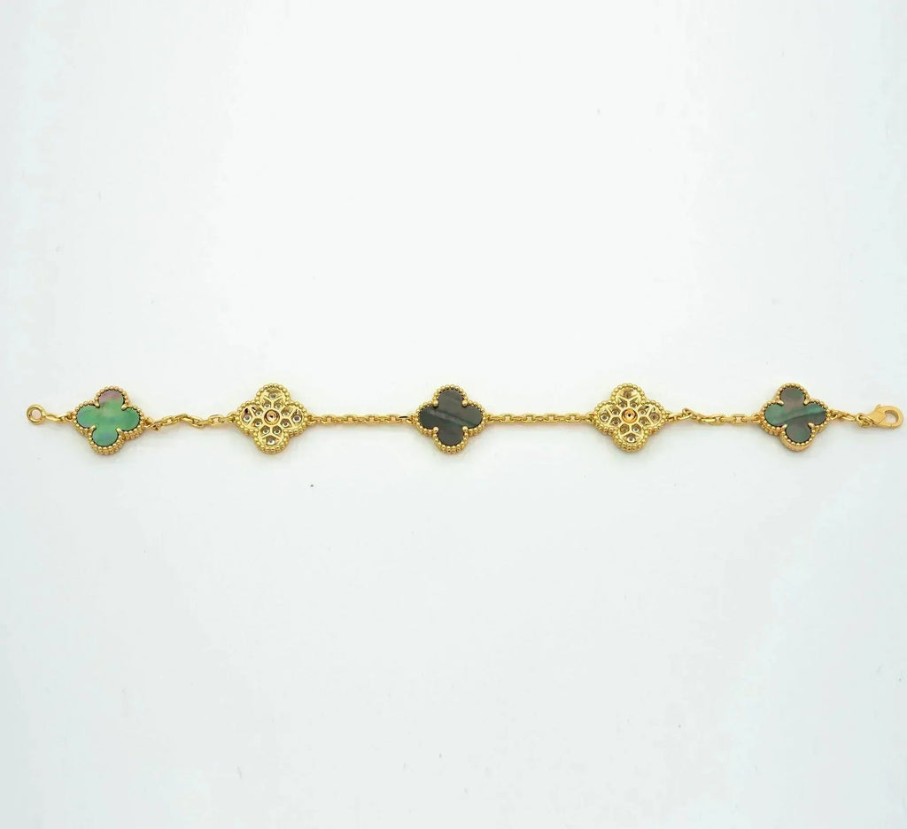 [Plus&Max]LUCKY CLOVER 5-MOTIF BRACELET - GREY MOTHER-OF-PEARL COLLECTION