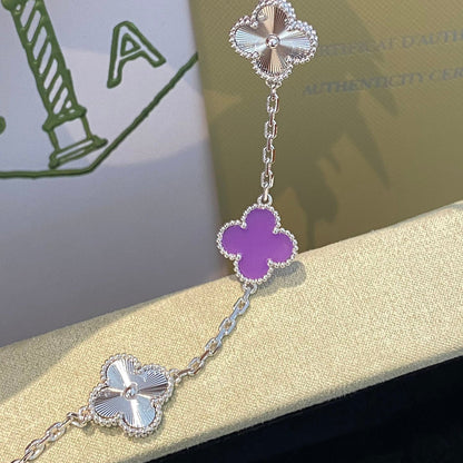 [Max Jewelry ]CLOVER  5 MOTIFS  PURPLE VIOLET BRACELET SILVER