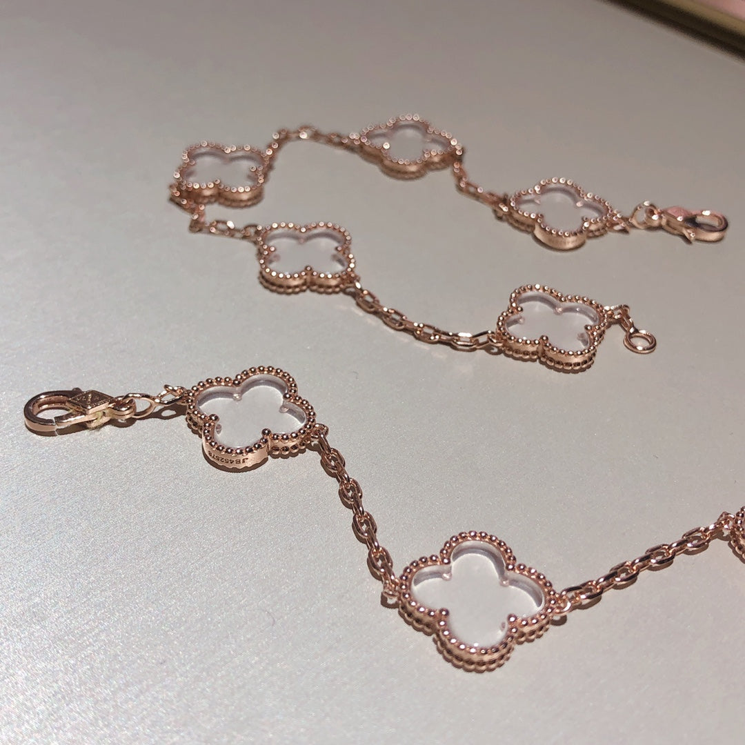 [Max Jewelry ]CLOVER 5 MOTIF ROCK CRYSTAL BRACELET