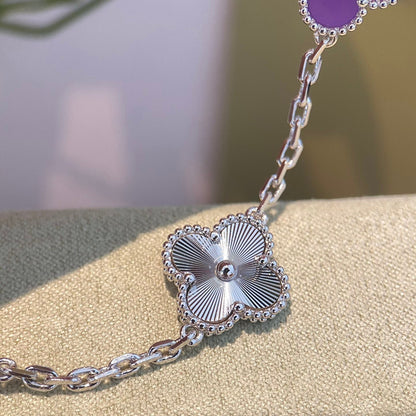[Max Jewelry ]CLOVER  5 MOTIFS  PURPLE VIOLET BRACELET SILVER