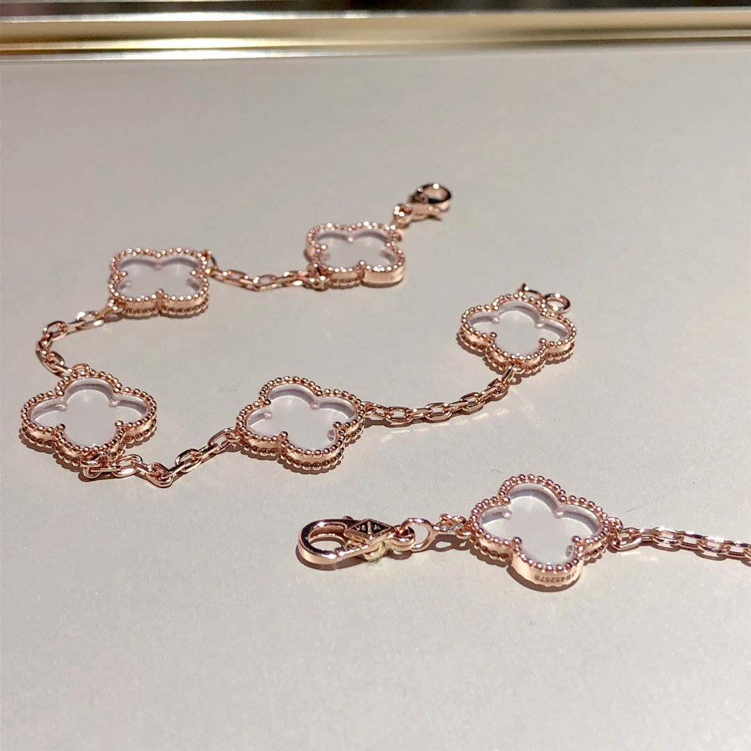 [Max Jewelry ]CLOVER 5 MOTIF ROCK CRYSTAL BRACELET