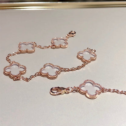 [Max Jewelry ]CLOVER 5 MOTIF ROCK CRYSTAL BRACELET