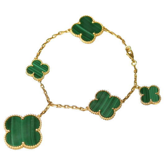 [Max Jewelry ]MAGIC CLOVER MALACHITE GOLD BRACELET 5 MOTIFS
