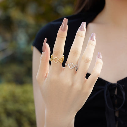[Max Jewelry ]Hollow Design Four-Leaf Clover Flower Shape Ring