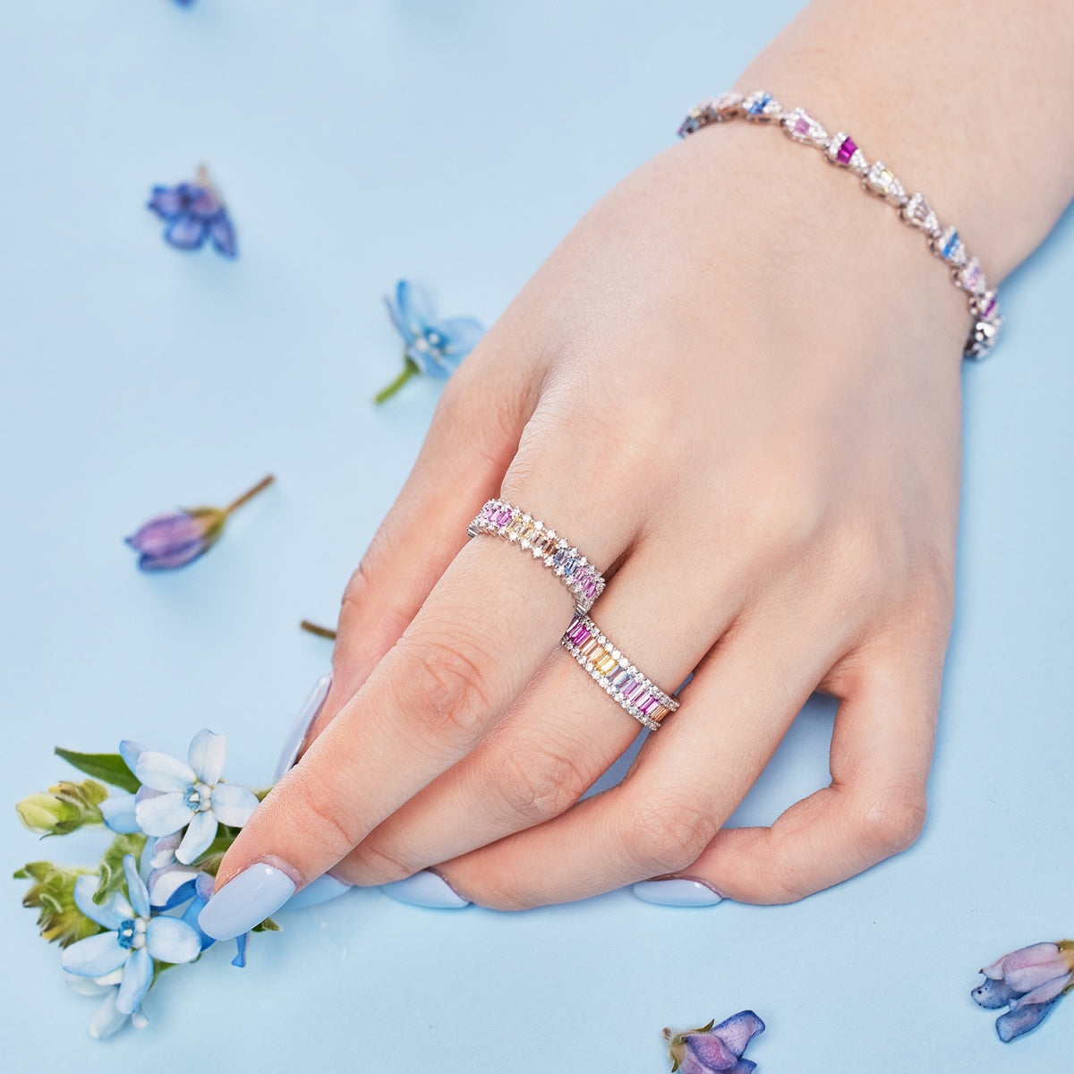 [Max Jewelry ]Dainty Kaleidoscopic Emerald Cut Daily Ring