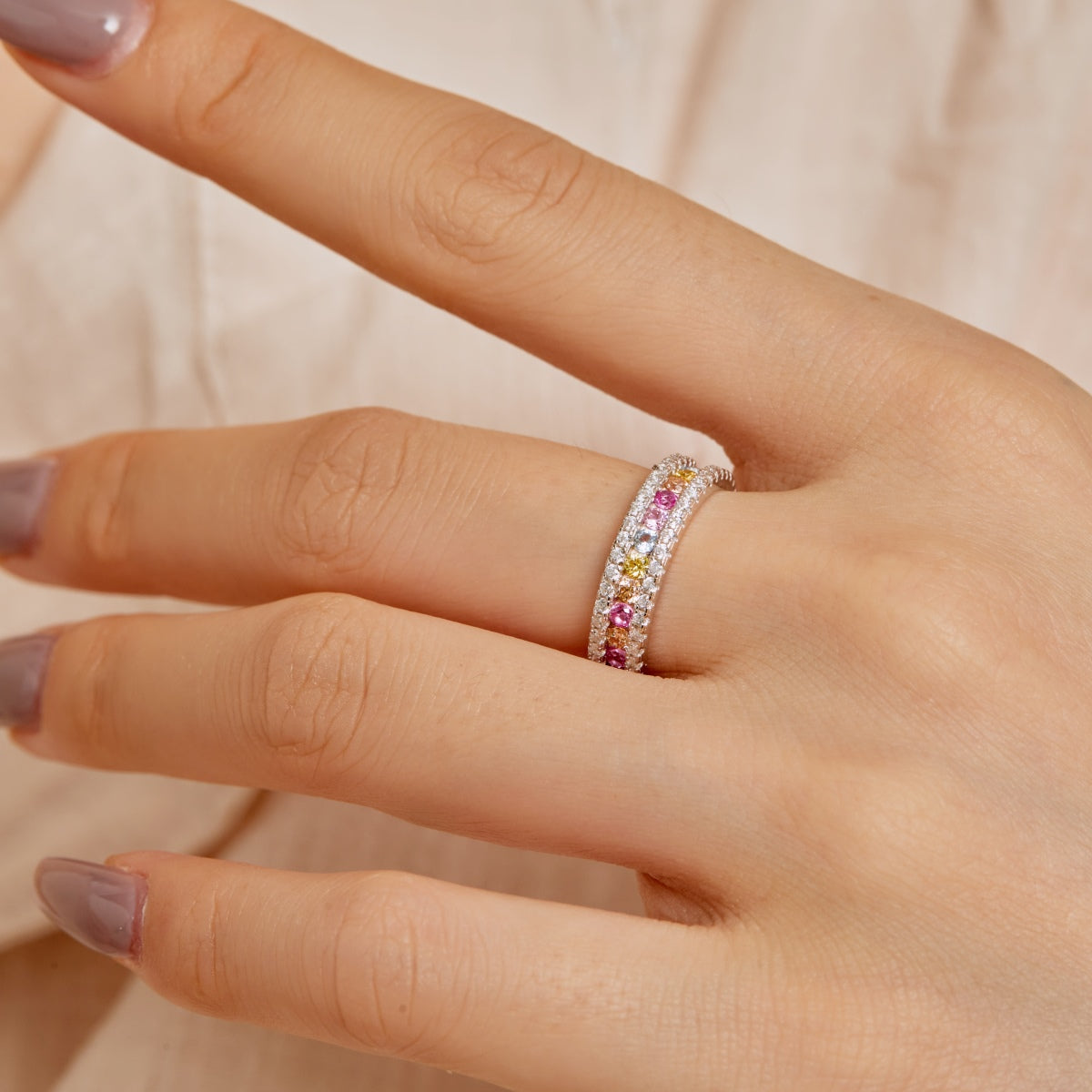 [Max Jewelry ]Delicate Colorful Round Cut Daily Ring