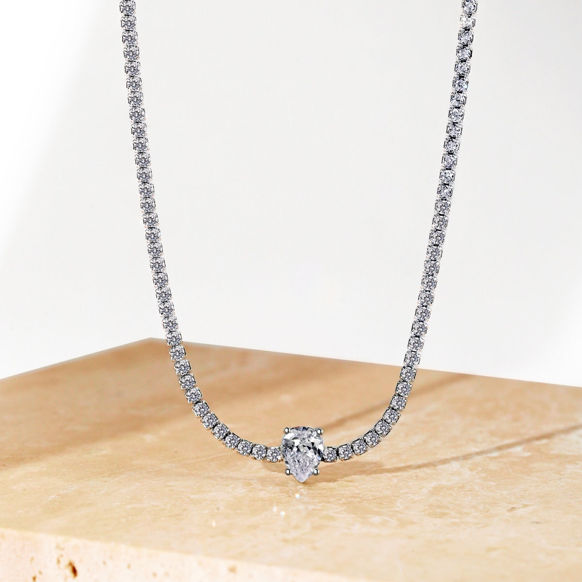 [Max Jewelry ]1.0 carat Unique Pear Cut Tennis Necklace
