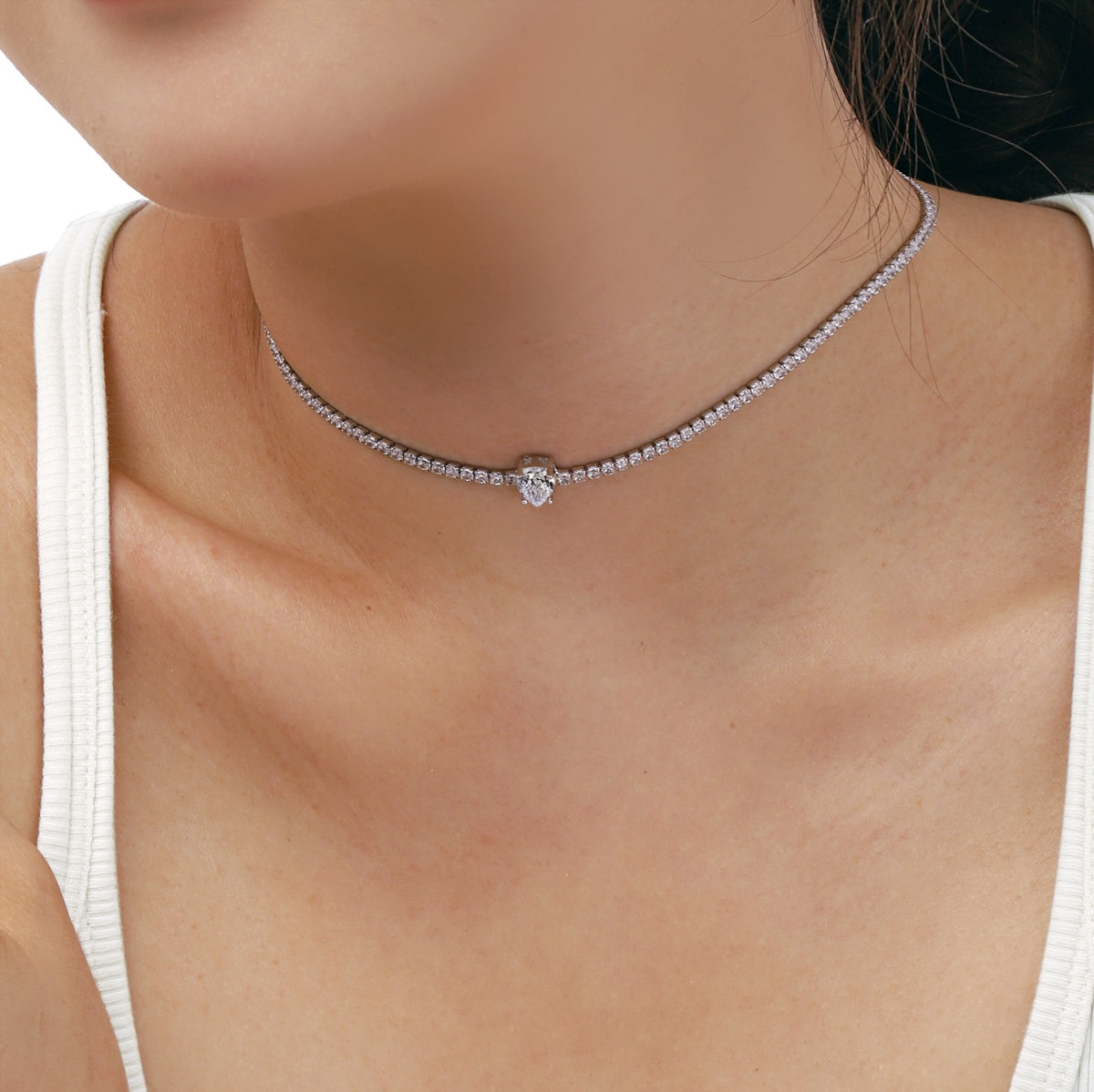[Max Jewelry ]1.0 carat Unique Pear Cut Tennis Necklace