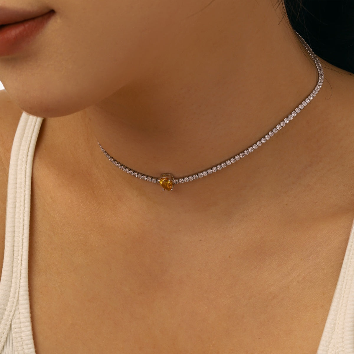 [Max Jewelry ]1.0 carat Unique Pear Cut Tennis Necklace