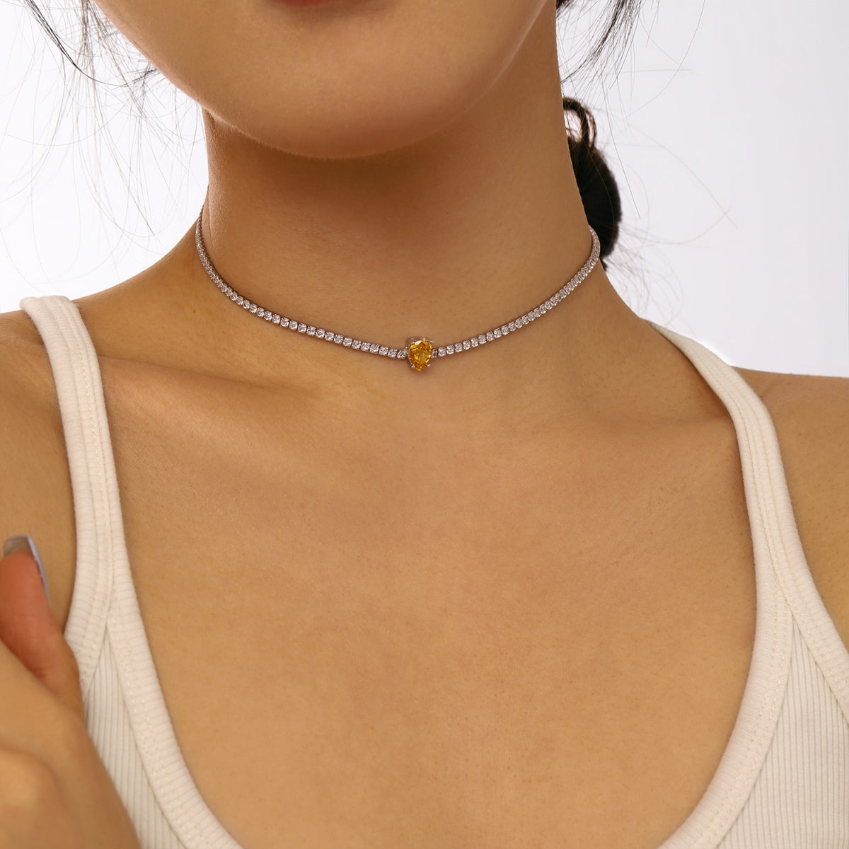 [Max Jewelry ]1.0 carat Unique Pear Cut Tennis Necklace