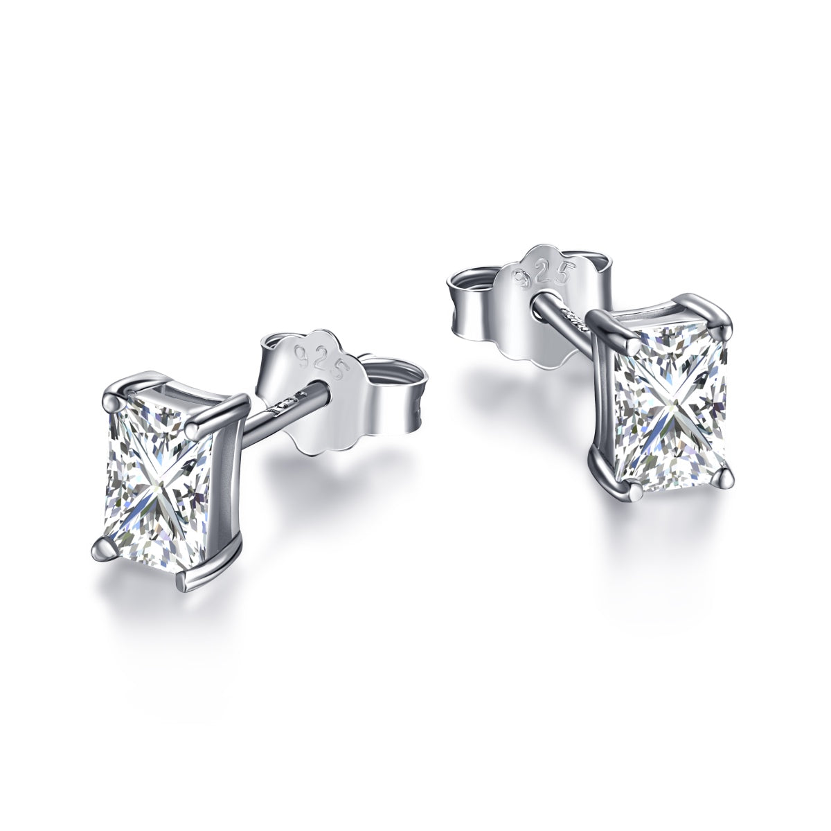 [Max Jewelry ]Stylish Shiny Rectangular Center Stone Stud Earrings