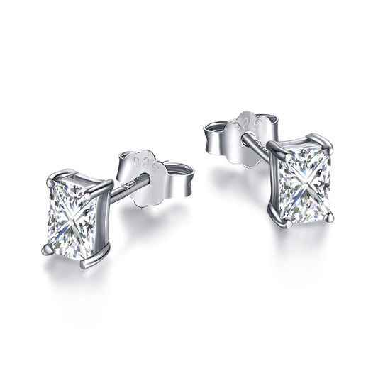 [Max Jewelry ]Stylish Shiny Rectangular Center Stone Stud Earrings