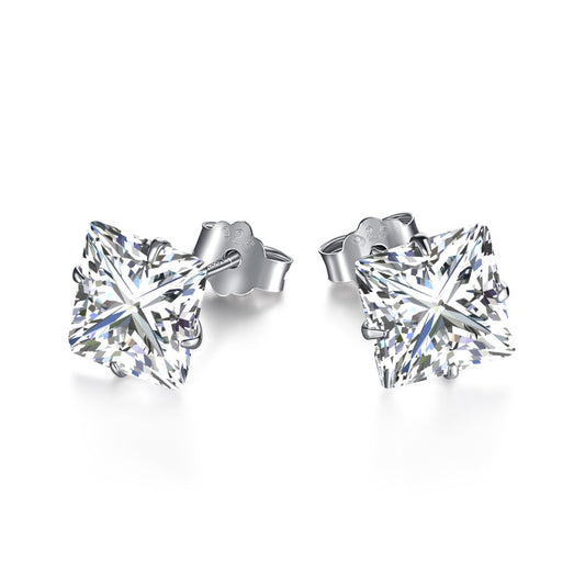 [Max Jewelry ]Stylish Shiny Square Center Stone Stud Earrings