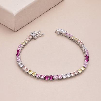 [Max Jewelry ]Radiant Colorful Round Cut Tennis Bracelet
