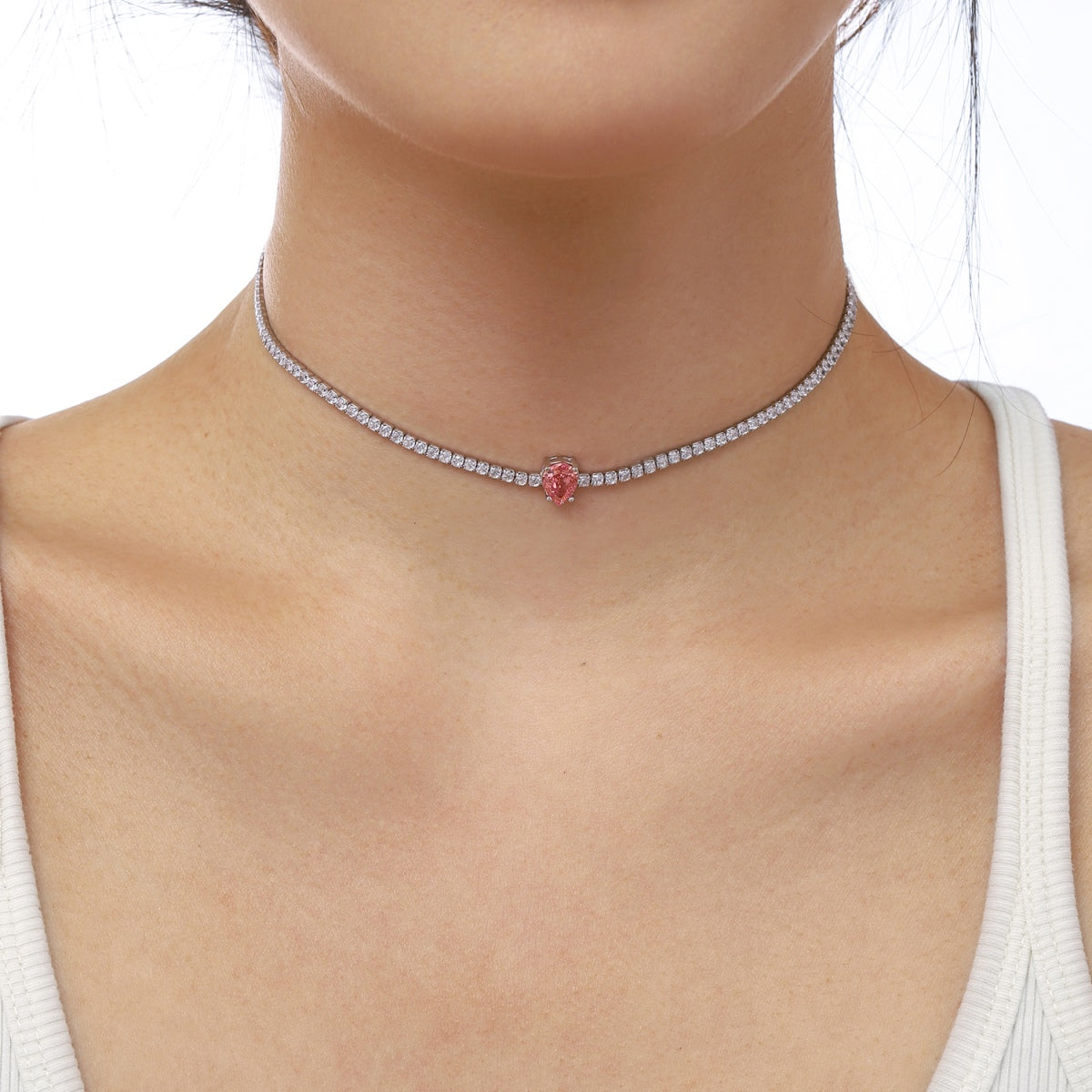 [Max Jewelry ]1.0 carat Unique Pear Cut Tennis Necklace