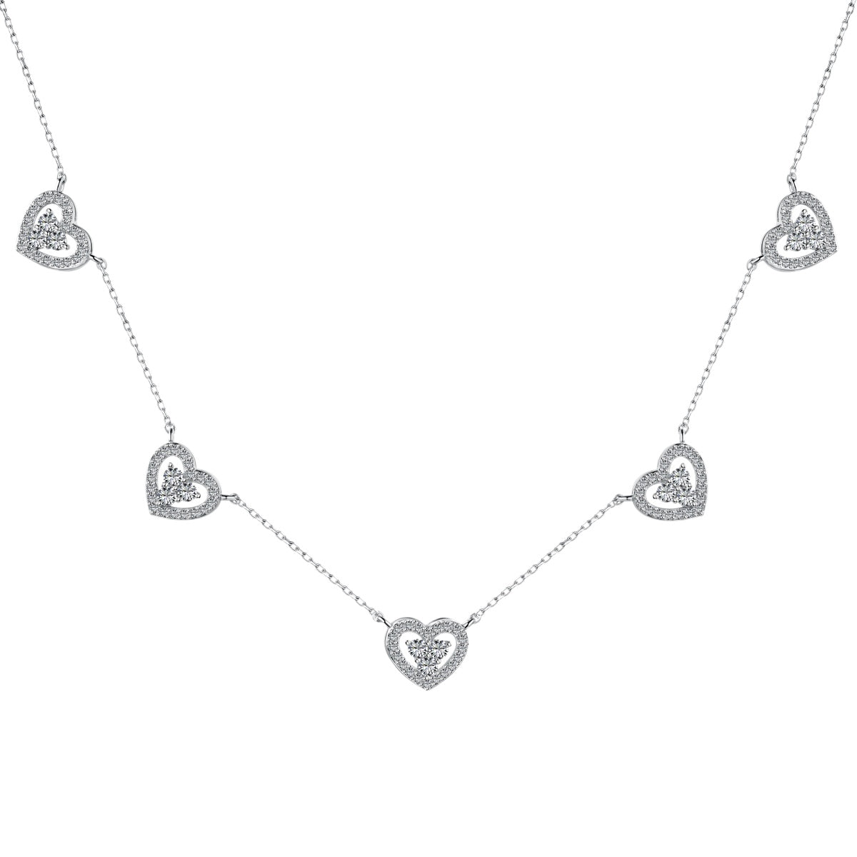 [Max Jewelry ]Sparkling Five Heart Necklace