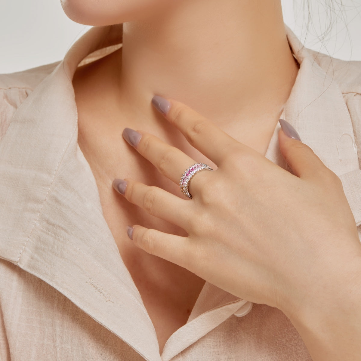 [Max Jewelry ]Ornate Colorful Radiant Cut Daily Ring