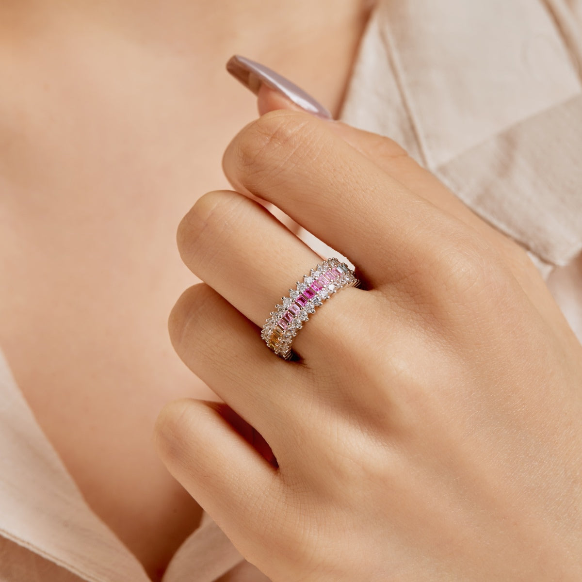 [Max Jewelry ]Ornate Colorful Radiant Cut Daily Ring