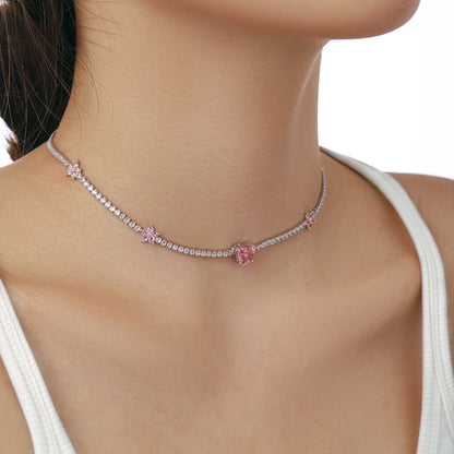 [Max Jewelry ]Dazzling Pink Heart Flower Necklace