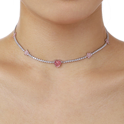 [Max Jewelry ]Dazzling Pink Heart Flower Necklace