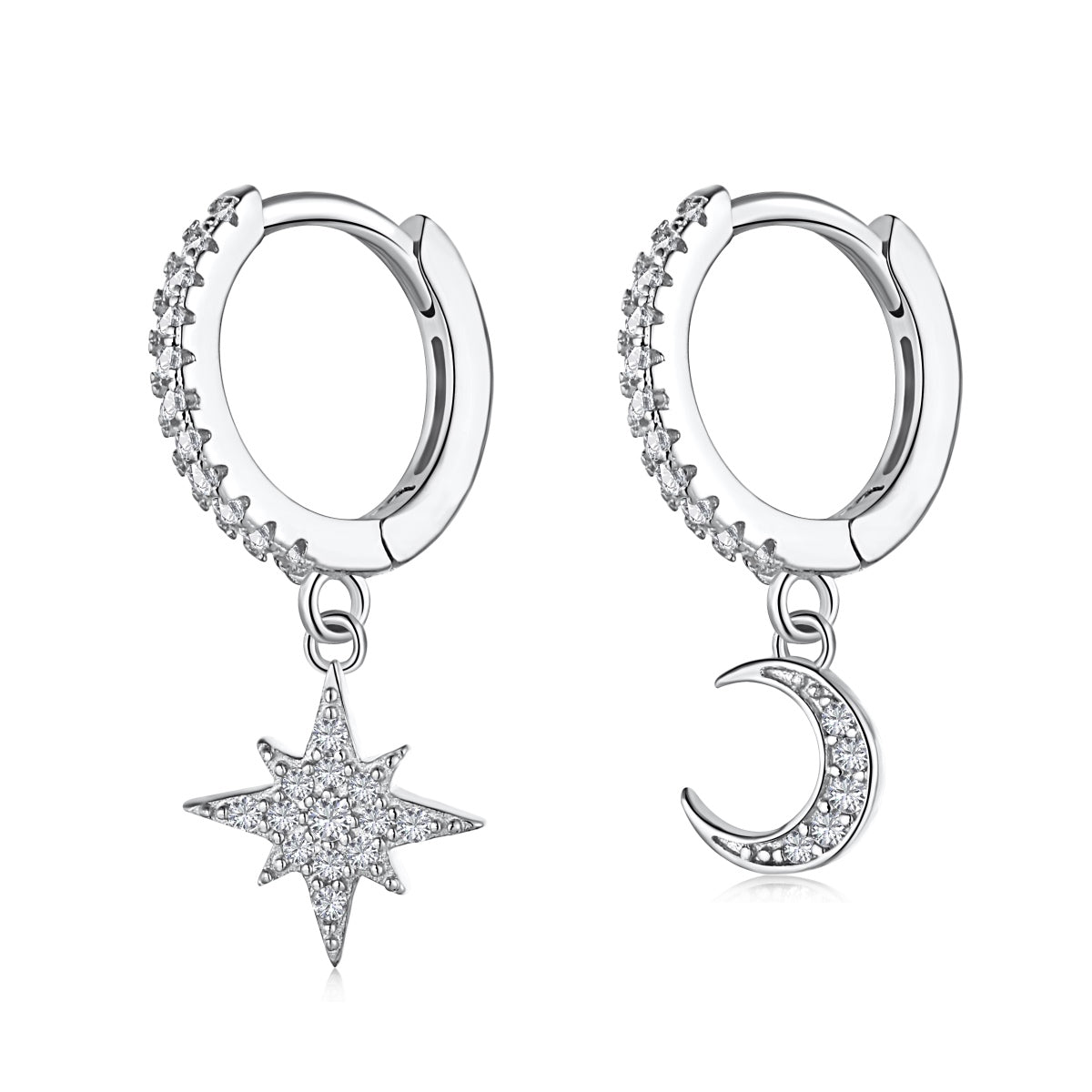 [Max Jewelry ]Star and Moon Asymmetric Earrings