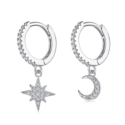 [Max Jewelry ]Star and Moon Asymmetric Earrings