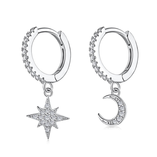 [Max Jewelry ]Star and Moon Asymmetric Earrings