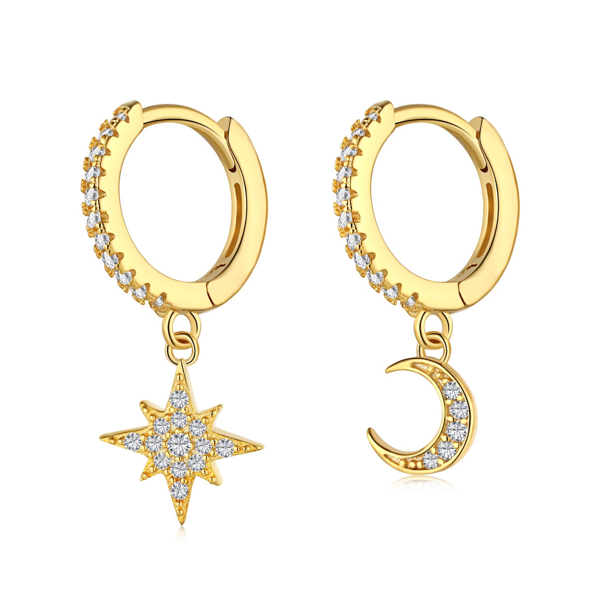 [Max Jewelry ]Star and Moon Asymmetric Earrings